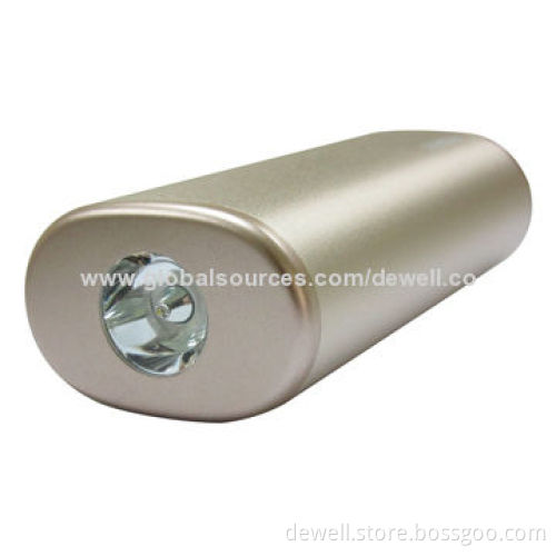 5,000mAh power bank in gold color metal case with bright LED flashlightNew